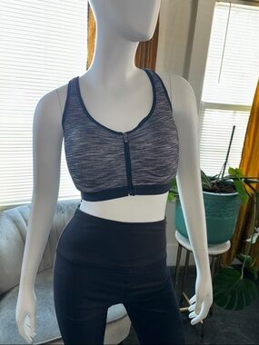 Victoria's Secret Front-Zip Heathered Gray & Black Sports Bra